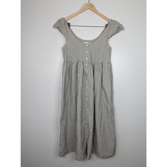 THE GREAT. Striped Midi Dress in Black and White - Picture 2 of 10